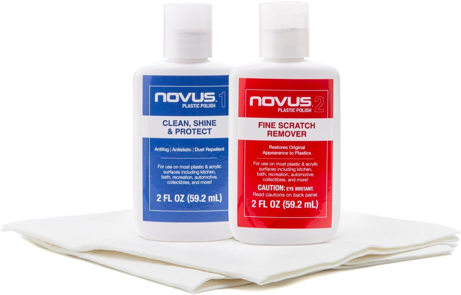 Novus Plastic Polish Kit #1, #2 2oz. with 2 Polish Mates Premium Cloths