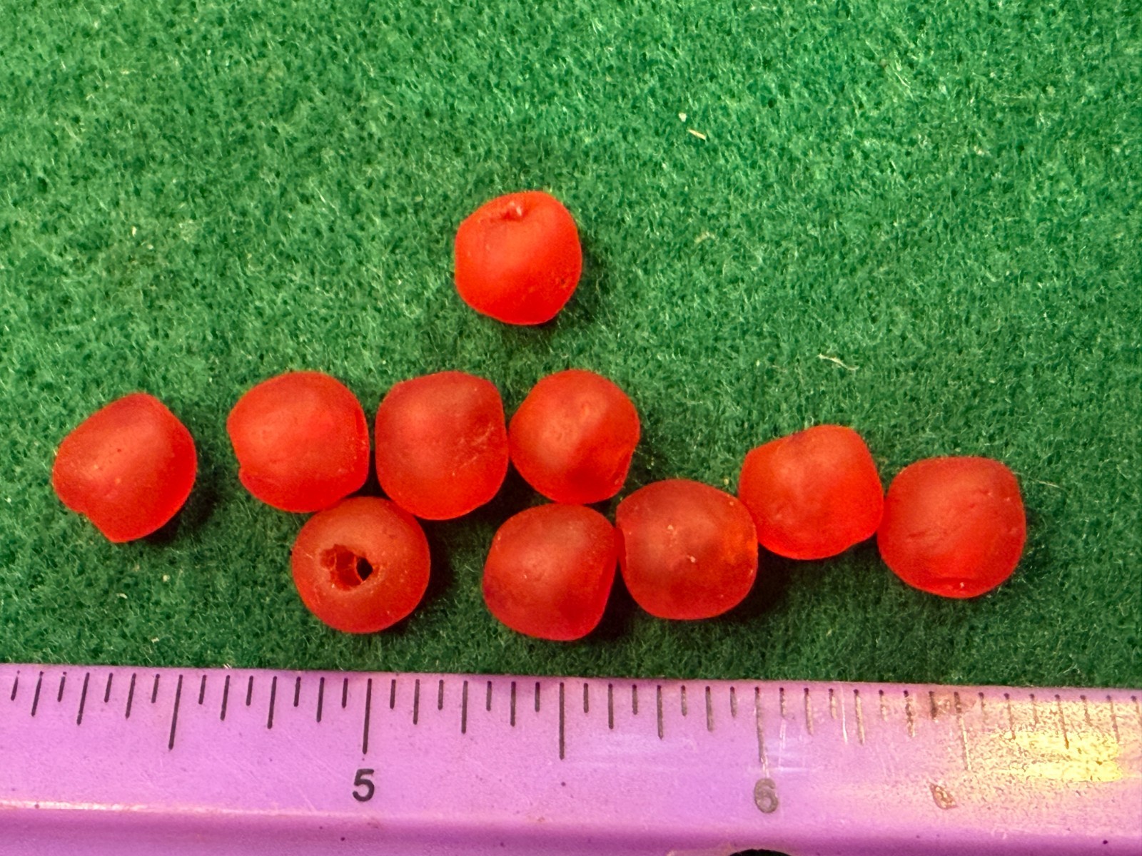 (10) Large Old Huron Indian Venetian Red Glass Trade Beads Fur Trade Era