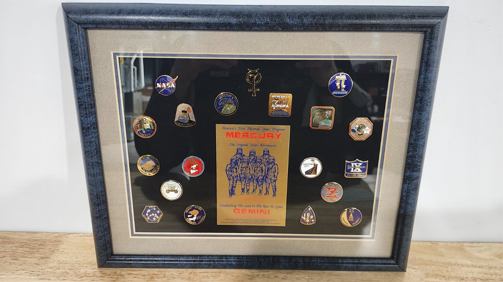 rare Wesco framed collection of NASA Mercury - Gemini insignia pins
