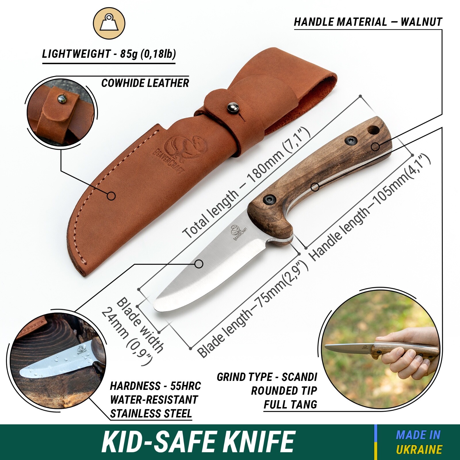 Kid-Safe Knife for Outdoor Activities BeaverCraft BSH kid
