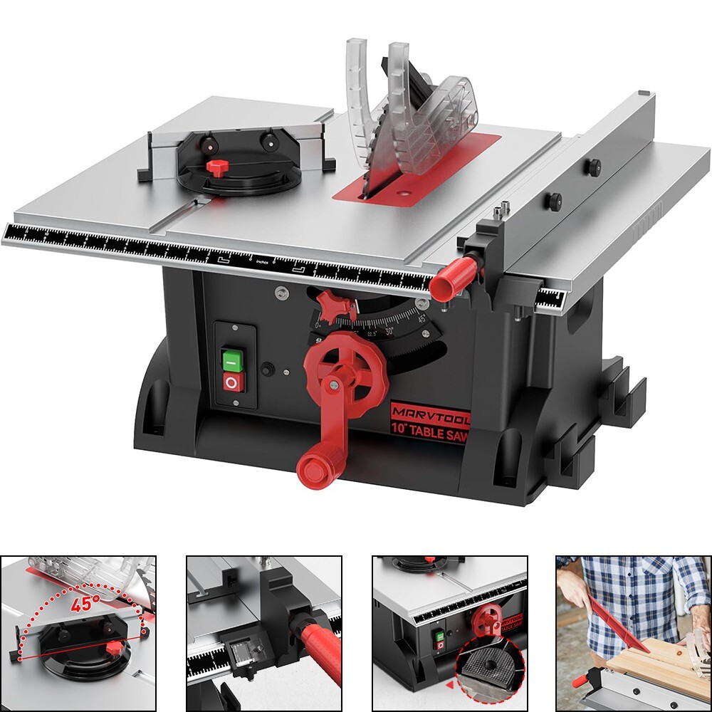 MarvTool 10" Table Saw 4600RPM Compact Table saw Multifunctional Benchtop Saw