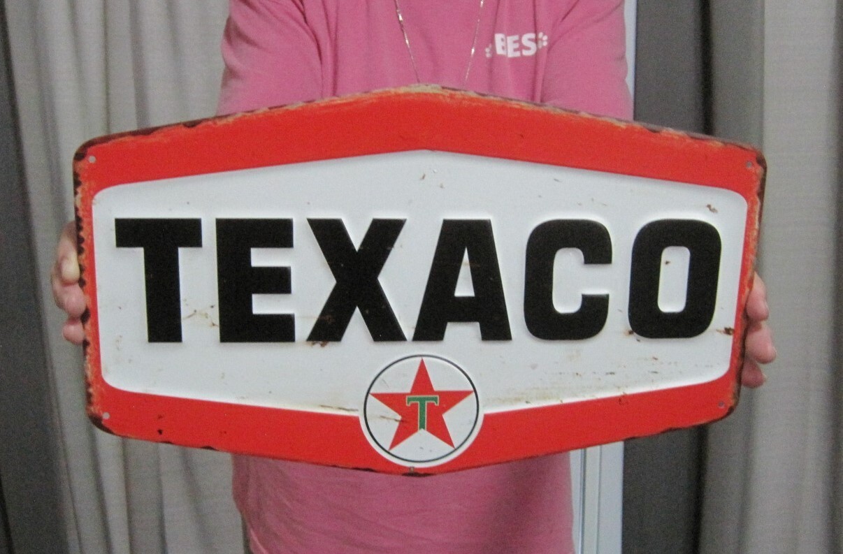 Texaco Gasoline Oil Logo 15.75" Large Metal Embossed Sign Garage Man Cave Gas