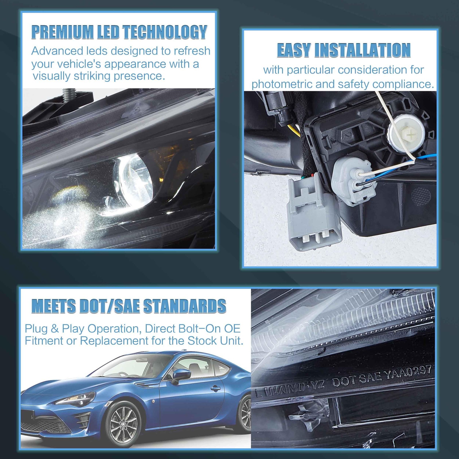 Headlight Assembly Fit for 2012-2021 Toyota 86 GT86 1st Gen Scion Frs Subaru Brz