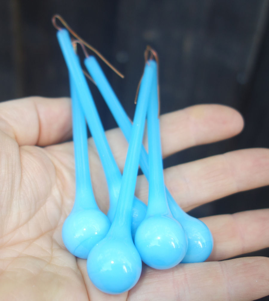 18 "Marble" Opaline Blue art glass lamp chandelier gilt sconce part 3.75" prism