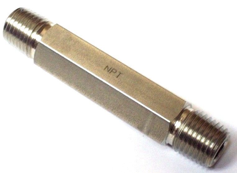 Hex Nipple 1/4" MNPT x 6" Long 316 Stainless Steel Instrumentation 8k PSI HSME