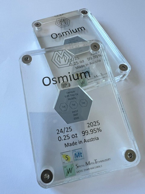 2025 Hexagonal 0.25 Troy Oz bar of Osmium, Mintage of 25!