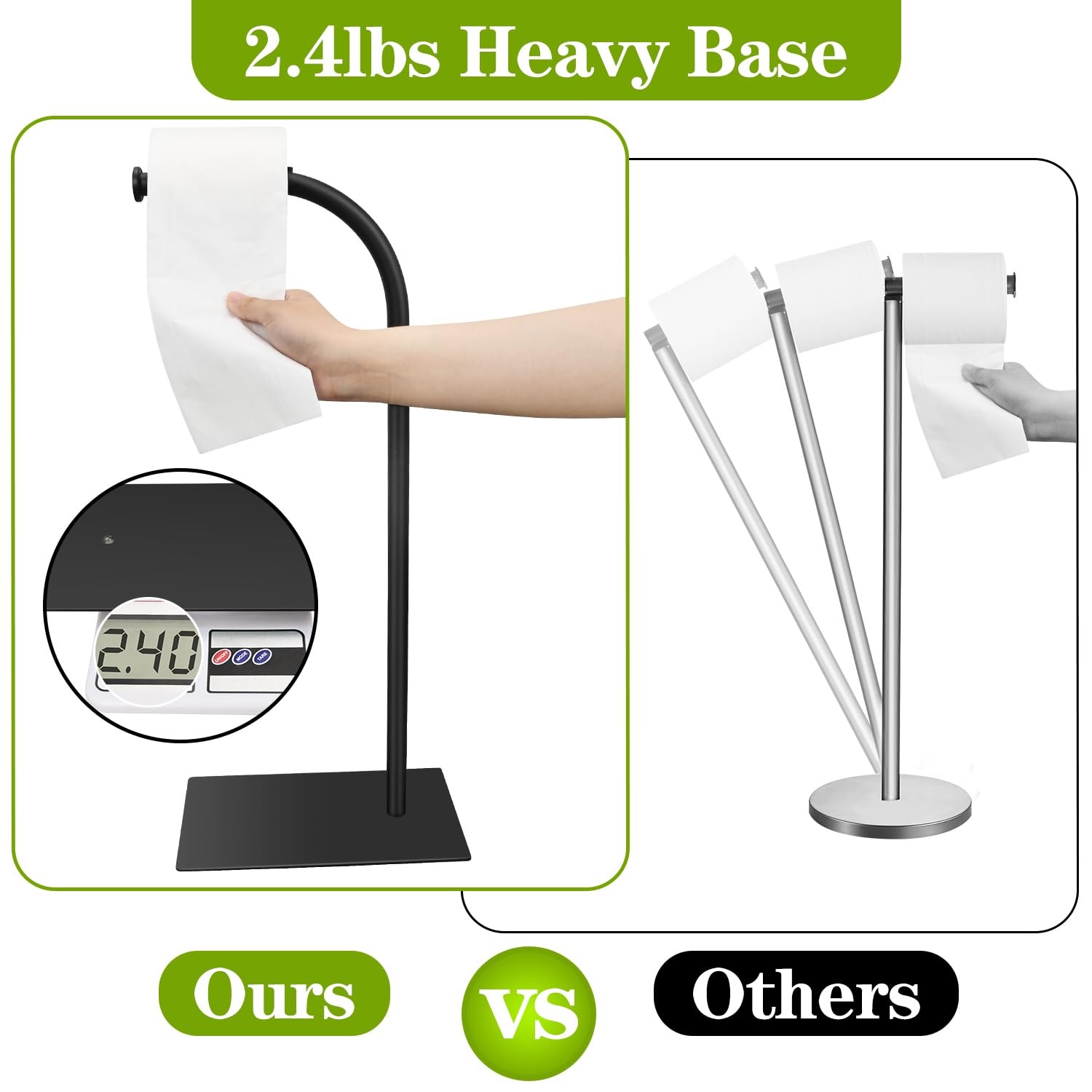 Toilet Paper Holder Stand, Free Standing Toilet Paper Holder with Weighted Ba...