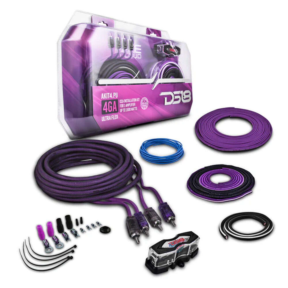 DS18 Amp Wiring Kit Installation Accessory Purple CCA 4 Gauge 1680W AKIT4.PU
