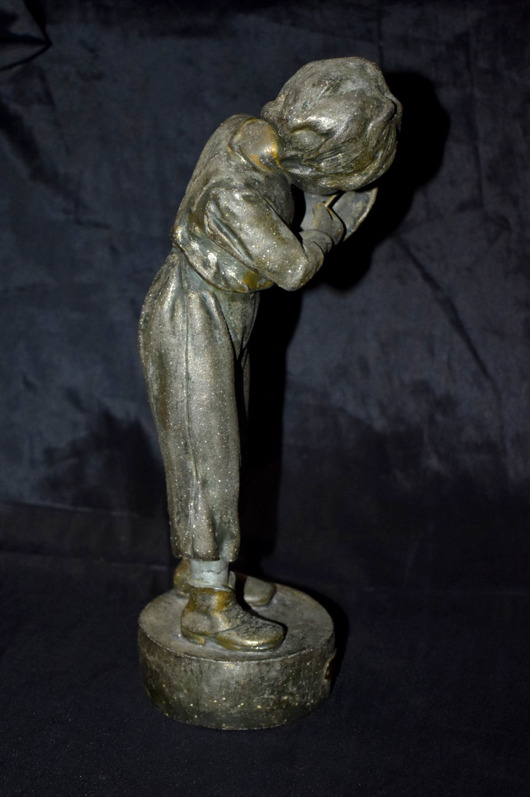 Antique "A BEGINNER" Hollow Metal Spelter ? Sculpture 11.25”T