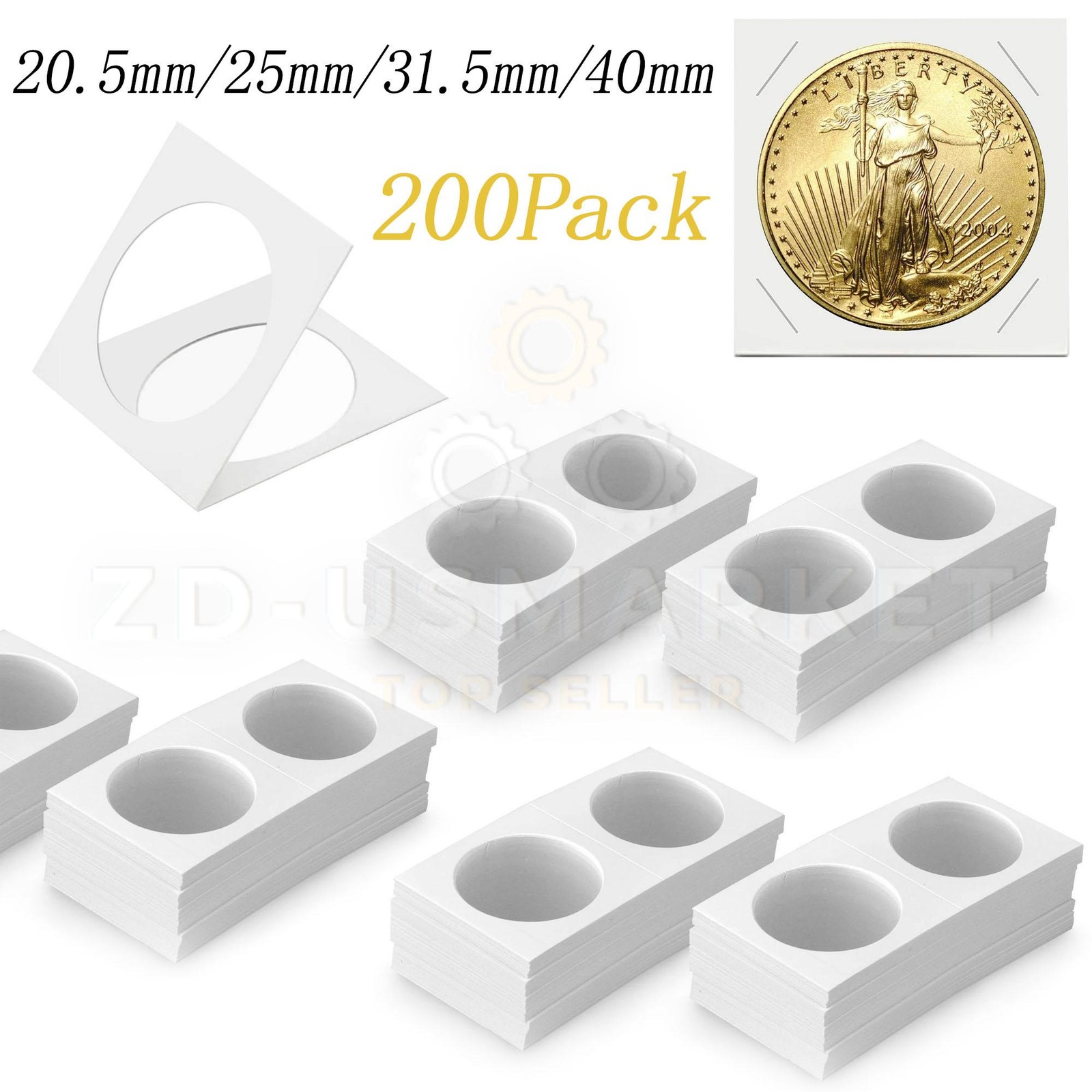 200PCS/Set Assorted Coin Holders 2X2 Cardboard Mylar Flips Include 4 Sizes