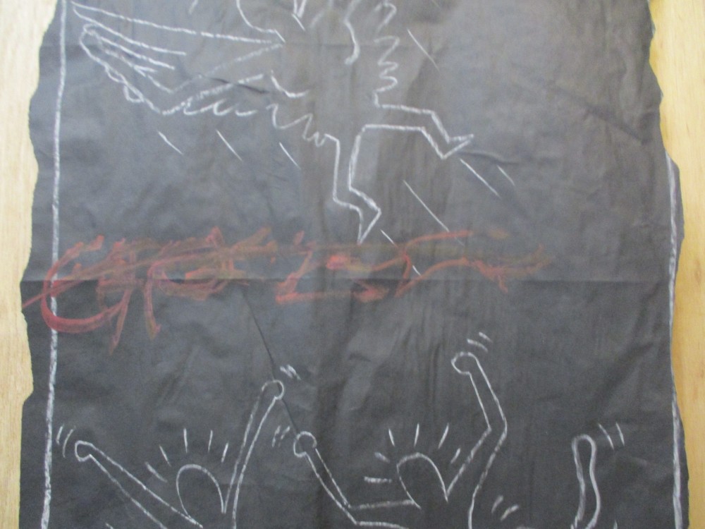 SUBWAY DRAWING chalk on black paper NYC 1980s Street Art Graffiti - KEITH HARING
