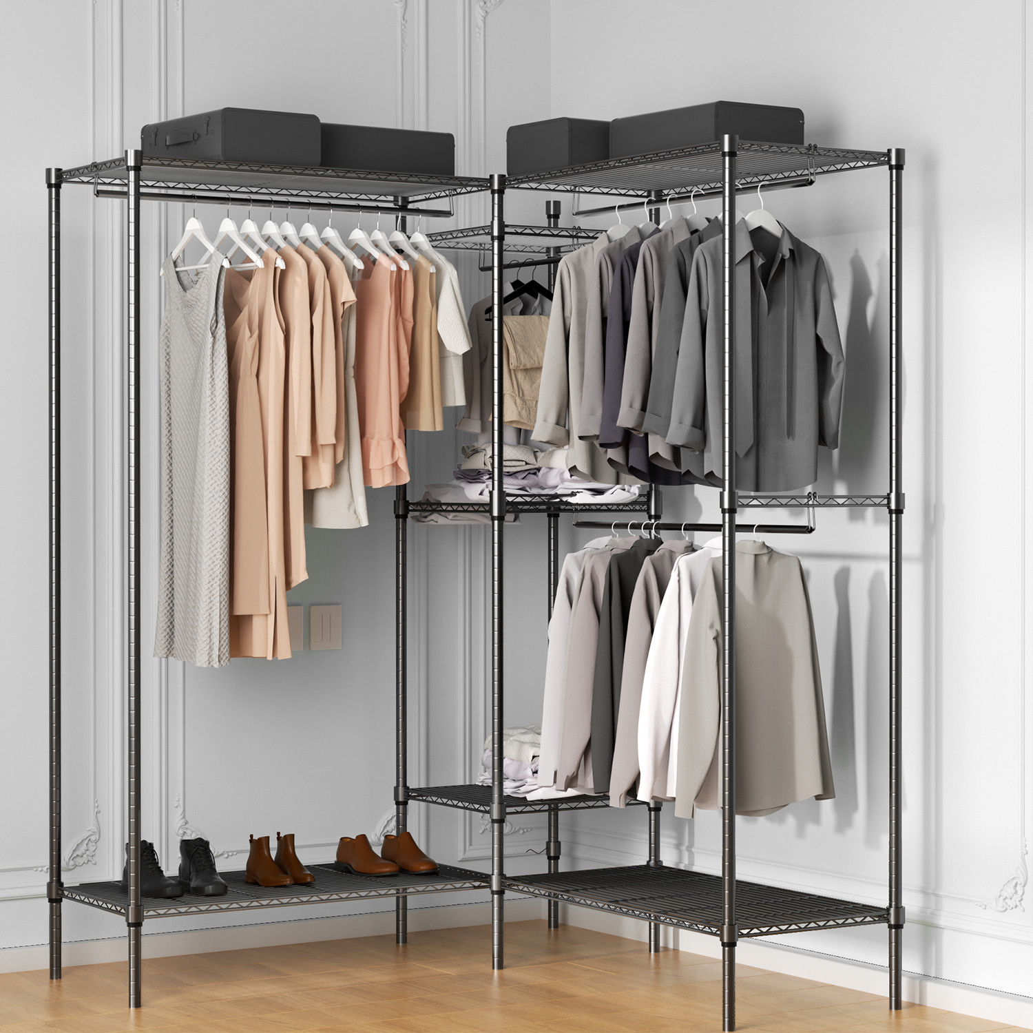 Adjustable Garment Rack Stand Metal Closet Organizer Stand Clothes Storage Shelf