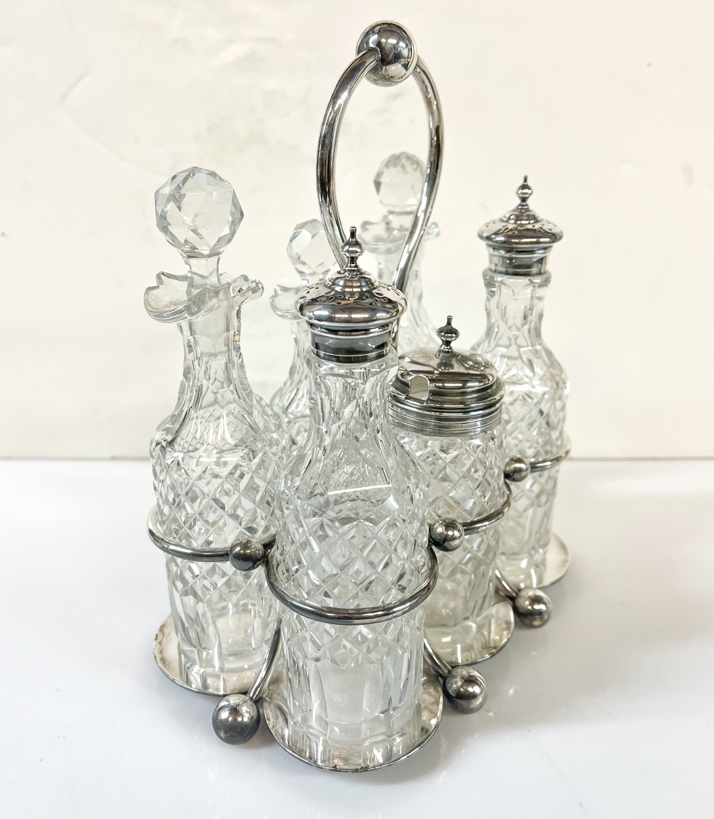 Victorian Silver Plated Martin Hall & Co Cut Glass Cruet Condiment Set c1880