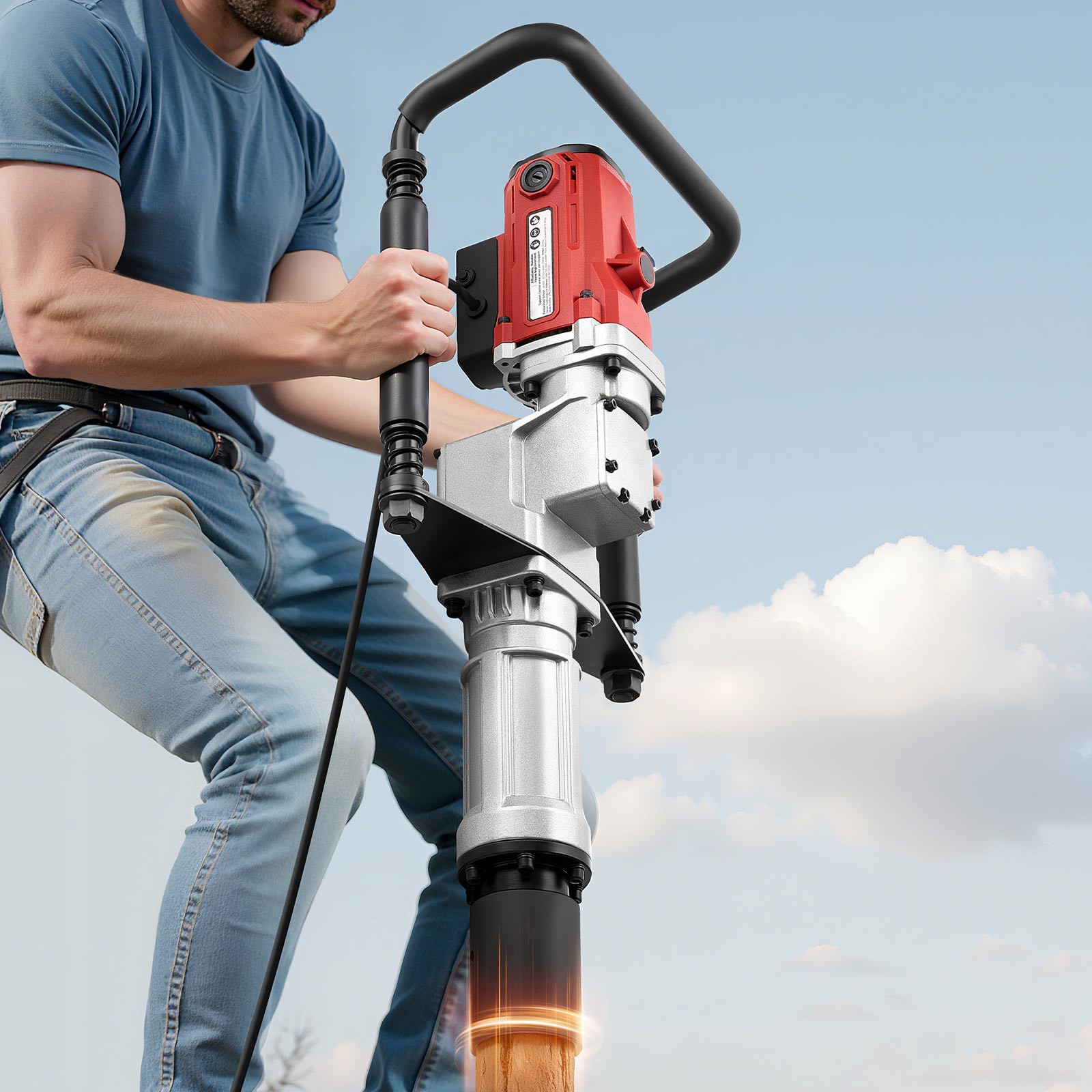 Uimoso 2200W Handheld Electric Fence Piling Post Driver with Dual Sleeves