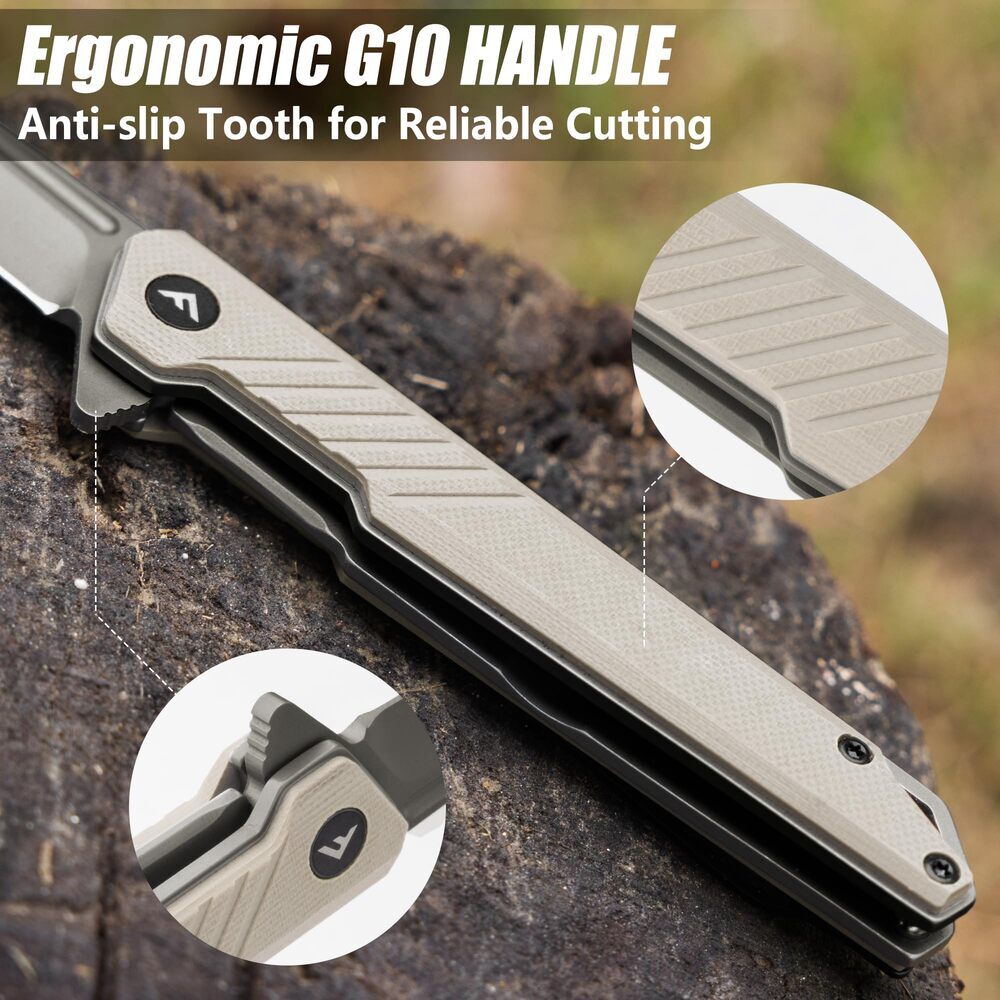 FLISSA Folding Knife Pocket Knife with D2 Steel Blade G10 Handle Pocket Clip USA