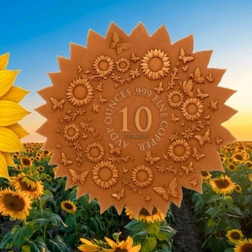10oz UHR Sunflower Custom Shaped Copper .999 in Capsule PRESALE
