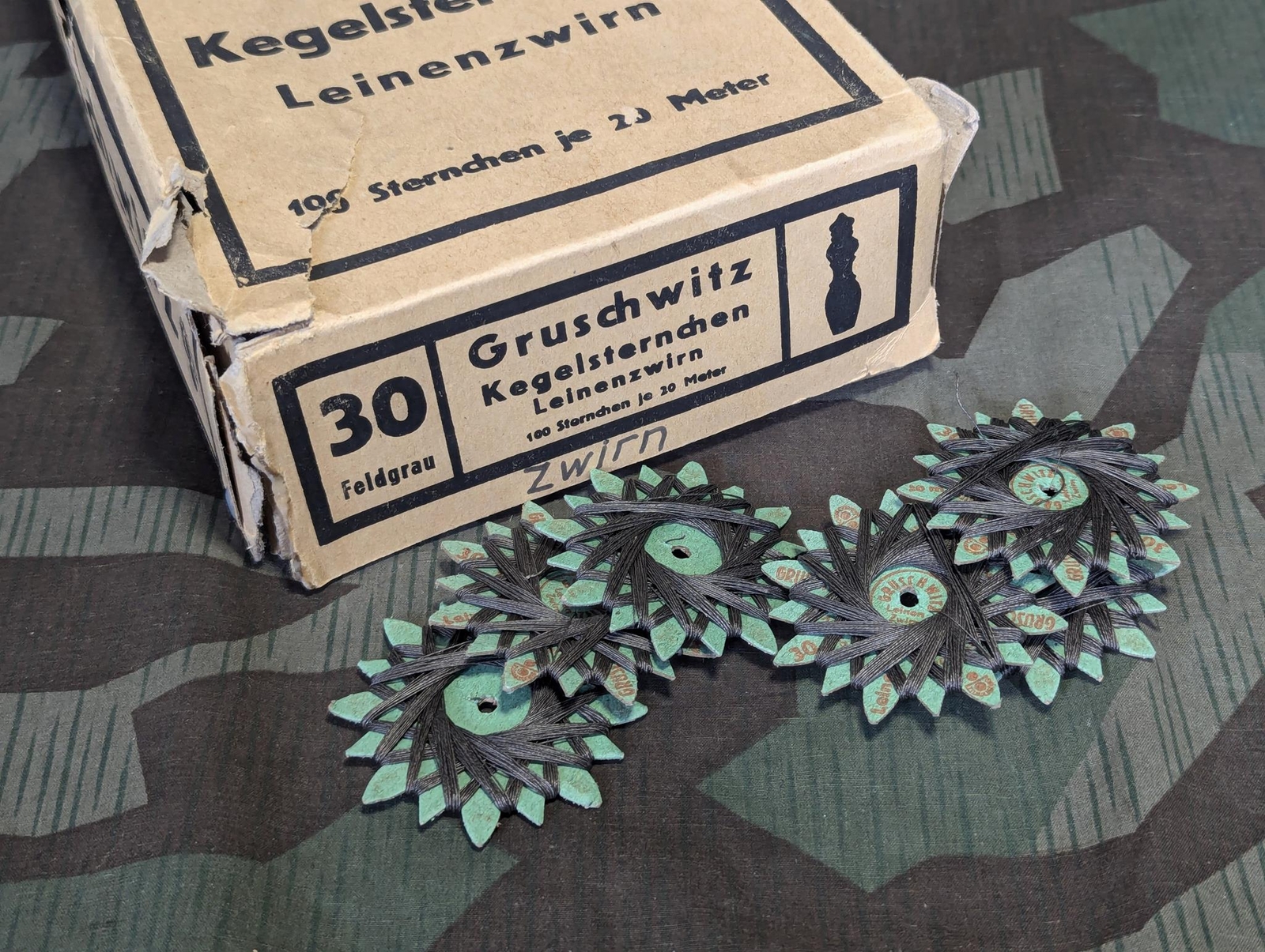 Original WWII German Feldgrau Uniform Thread Star Linen Sewing Gruschwitz 1940s