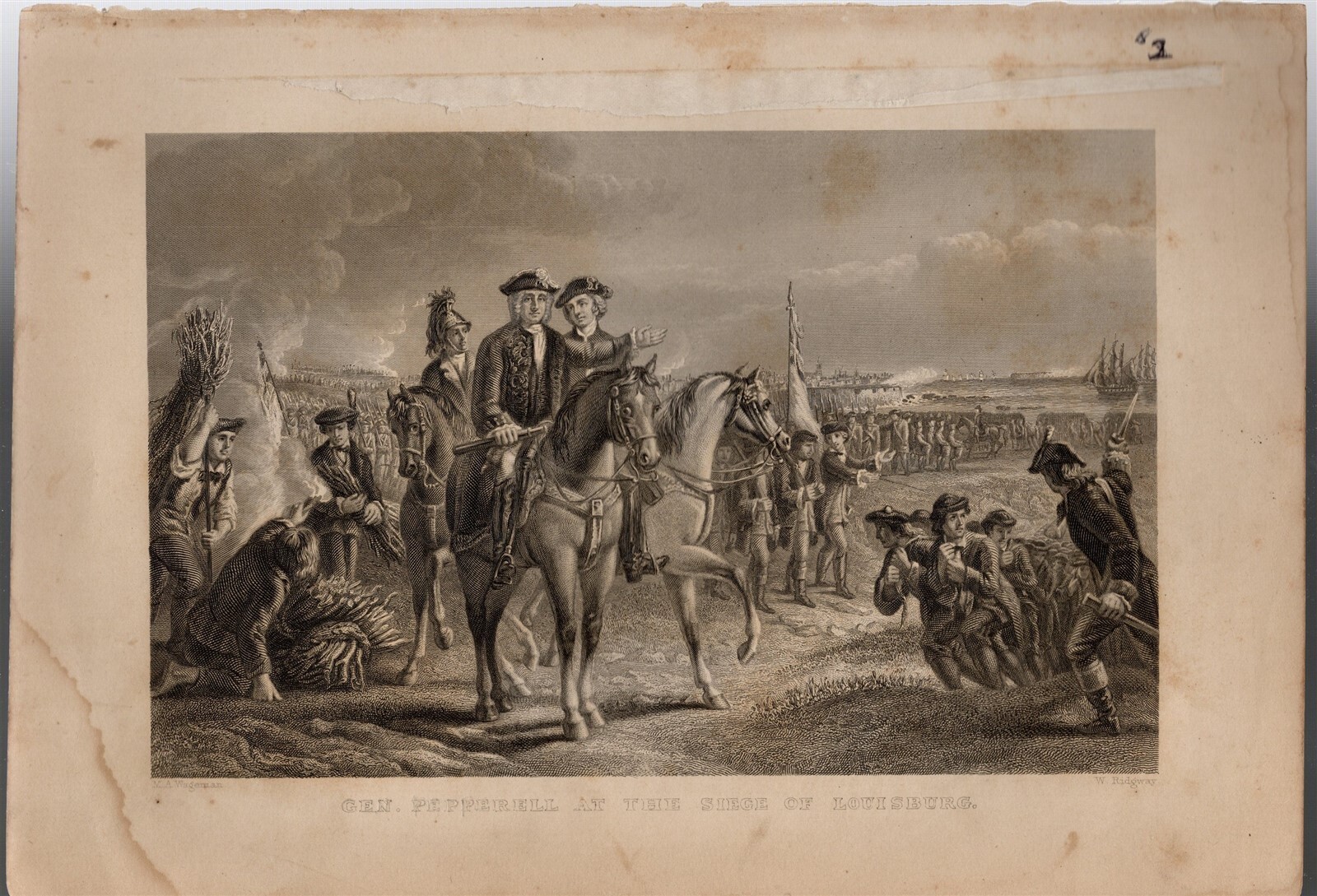 Vintage Engraving General Pepperell At The Siege of Louisburg Print