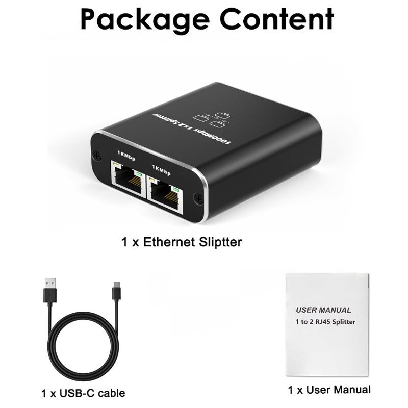 RJ45 Gigabit Ethernet Splitter 1000Mbps LAN Network Internet 1 to 2 Out Adapter