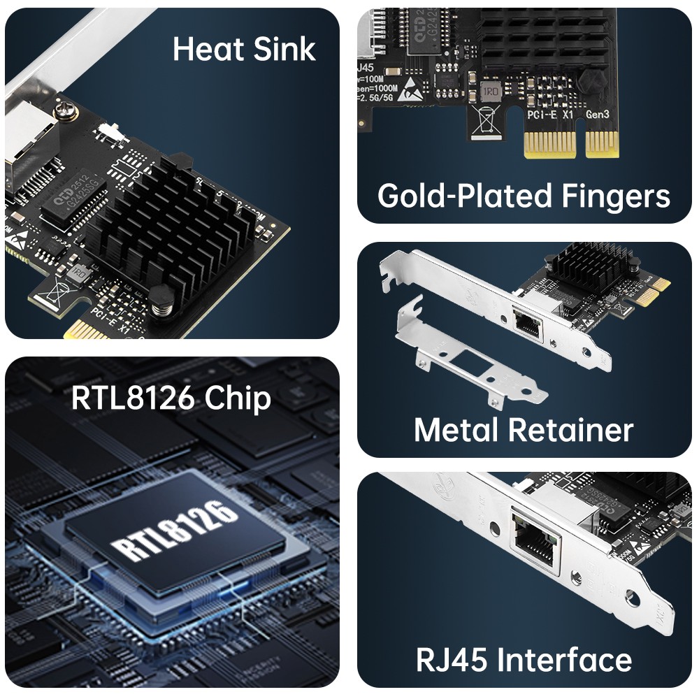 5Gb Base-T Network Card Realtek RTL8126 Controller 5G PCIe Ethernet Adapter NIC