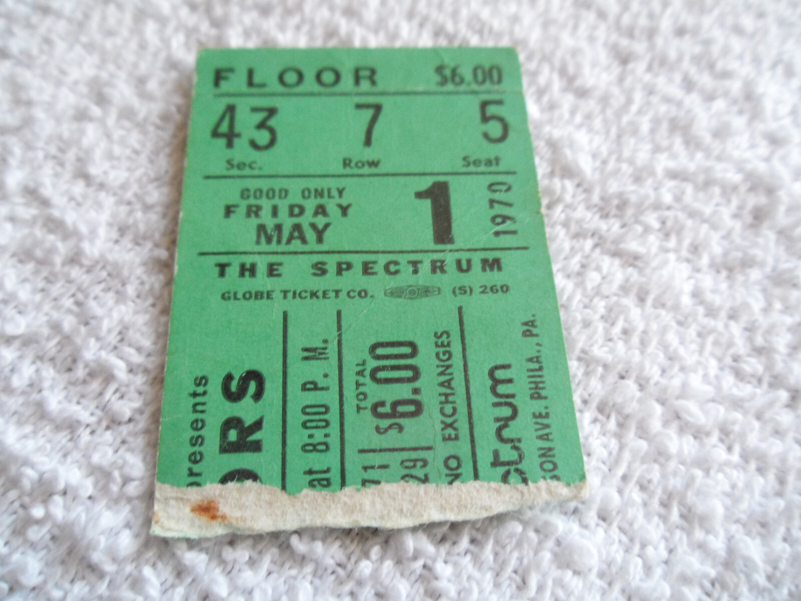 THE DOORS Original__1968__CONCERT TICKET STUB__Philadelphia Spectrum