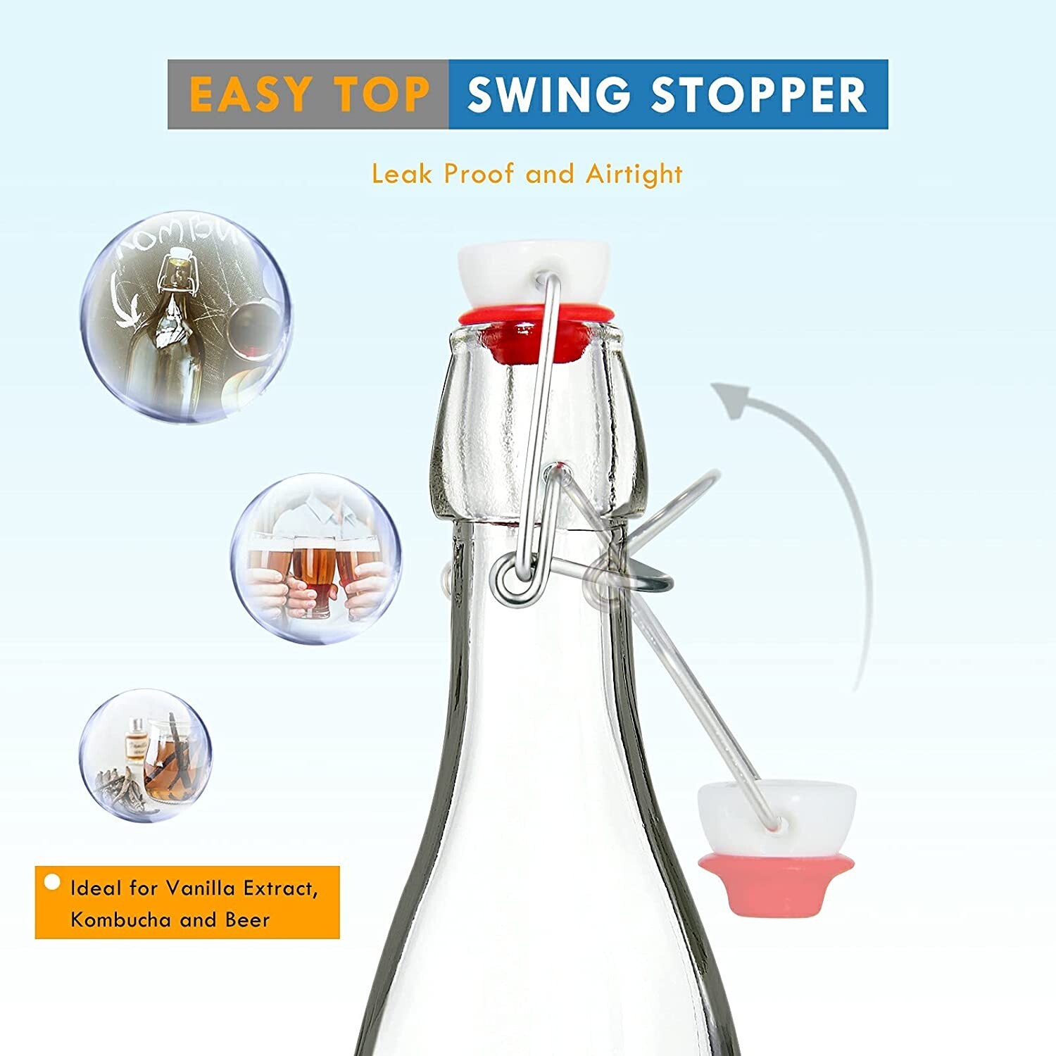 6 Swing Cap Glass Bottles Kombucha Beer Water Brewing Silicone Tight Seal 12Oz