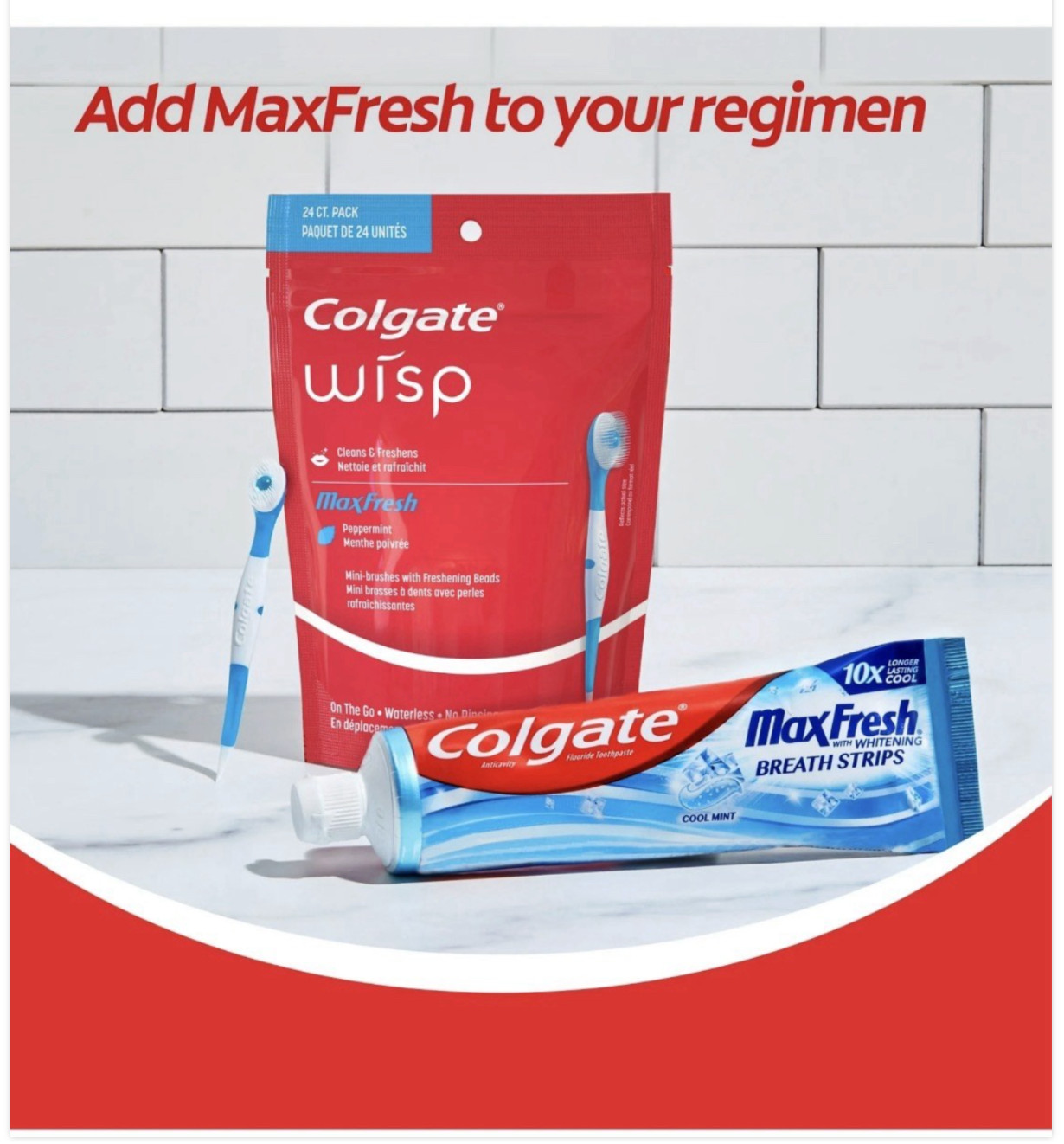 Colgate Wisp MaxFresh Peppermint Mini Toothbrush 24 Count No Water Needed