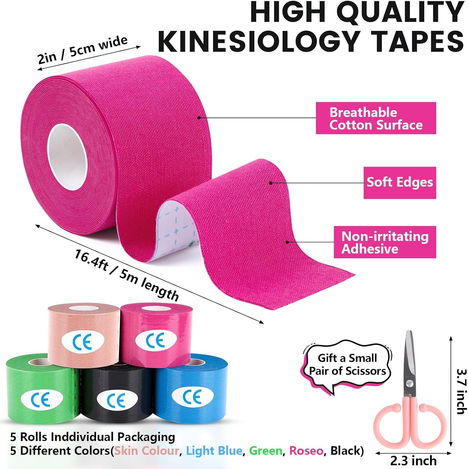 5 Roll Kinesiology Tape Athletic Muscle Support Sport Elastic Physio Therapeutic
