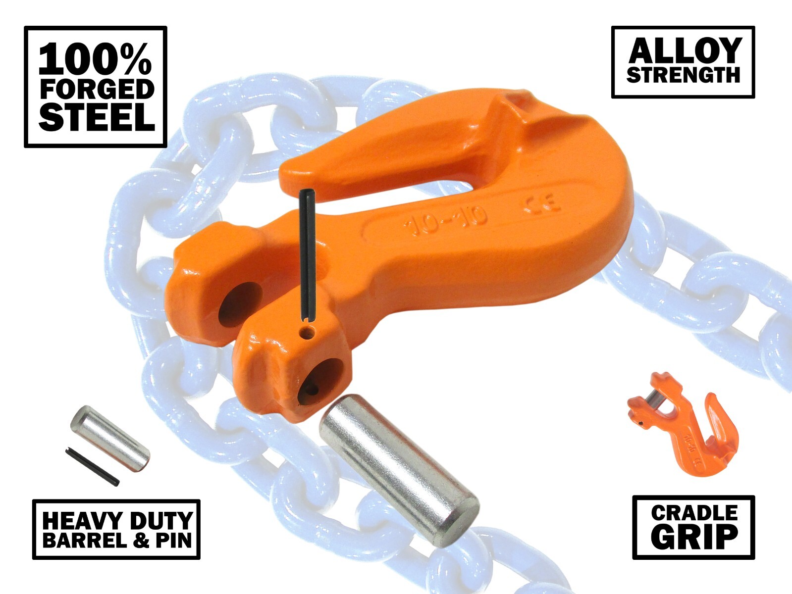 Chain Grab Hook 9/32 5/16 3/8 1/2 5/8 3/4 Grade 100 Lifting Clevis Pin Orange