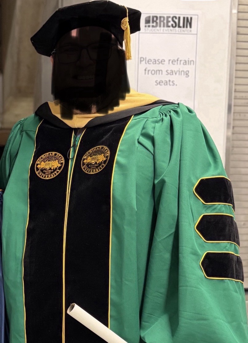 Michigan State University Green Graduation Gown Phd  Adult Size XXL Doctoral