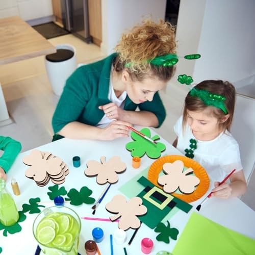 60 Pcs Unfinished Shamrock Wooden Ornaments Wooden St. Patrick's Day Cutouts
