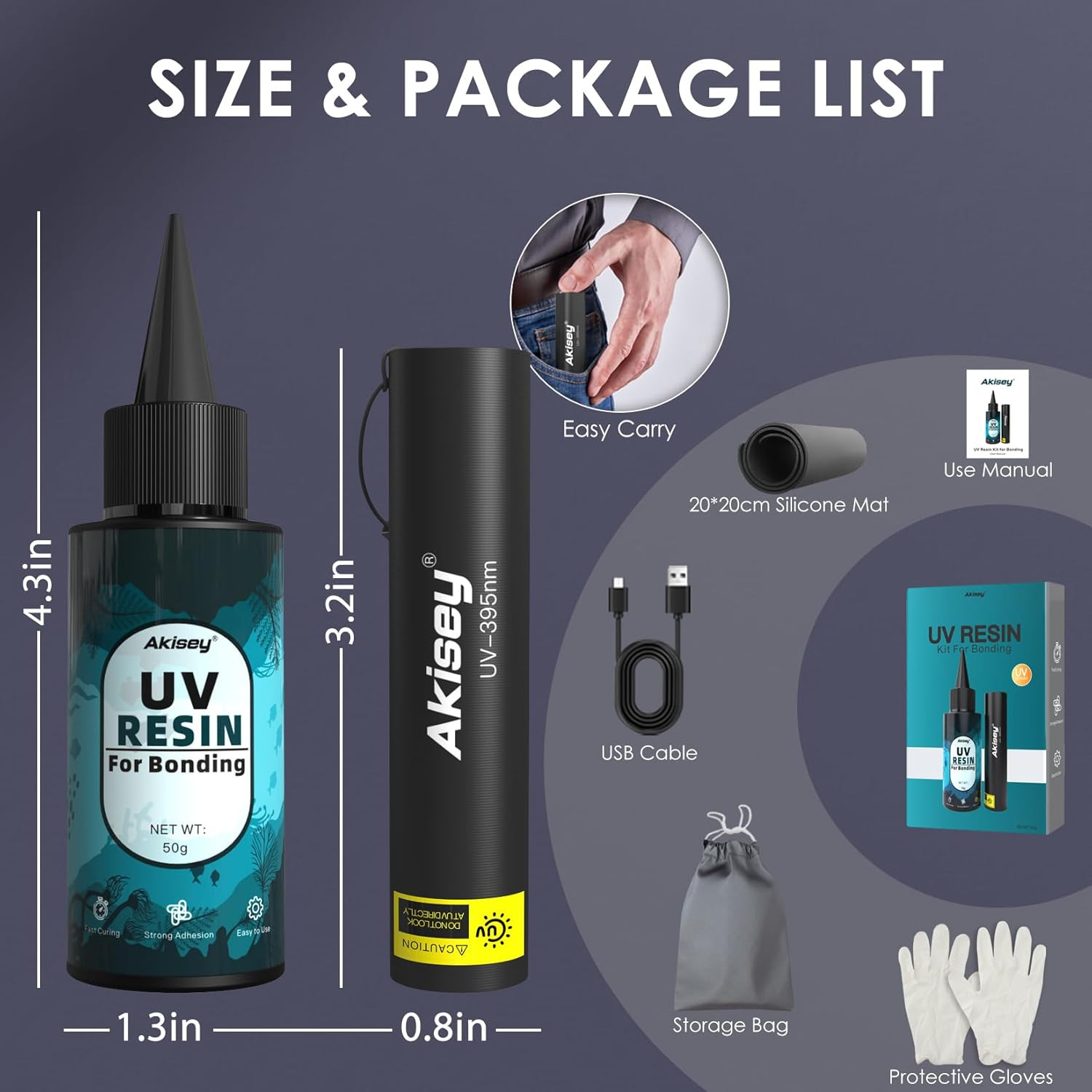 UV Resin Kit with Light, 50G UV Resin with Rechargeable 395NM UV Flashlight, Fas