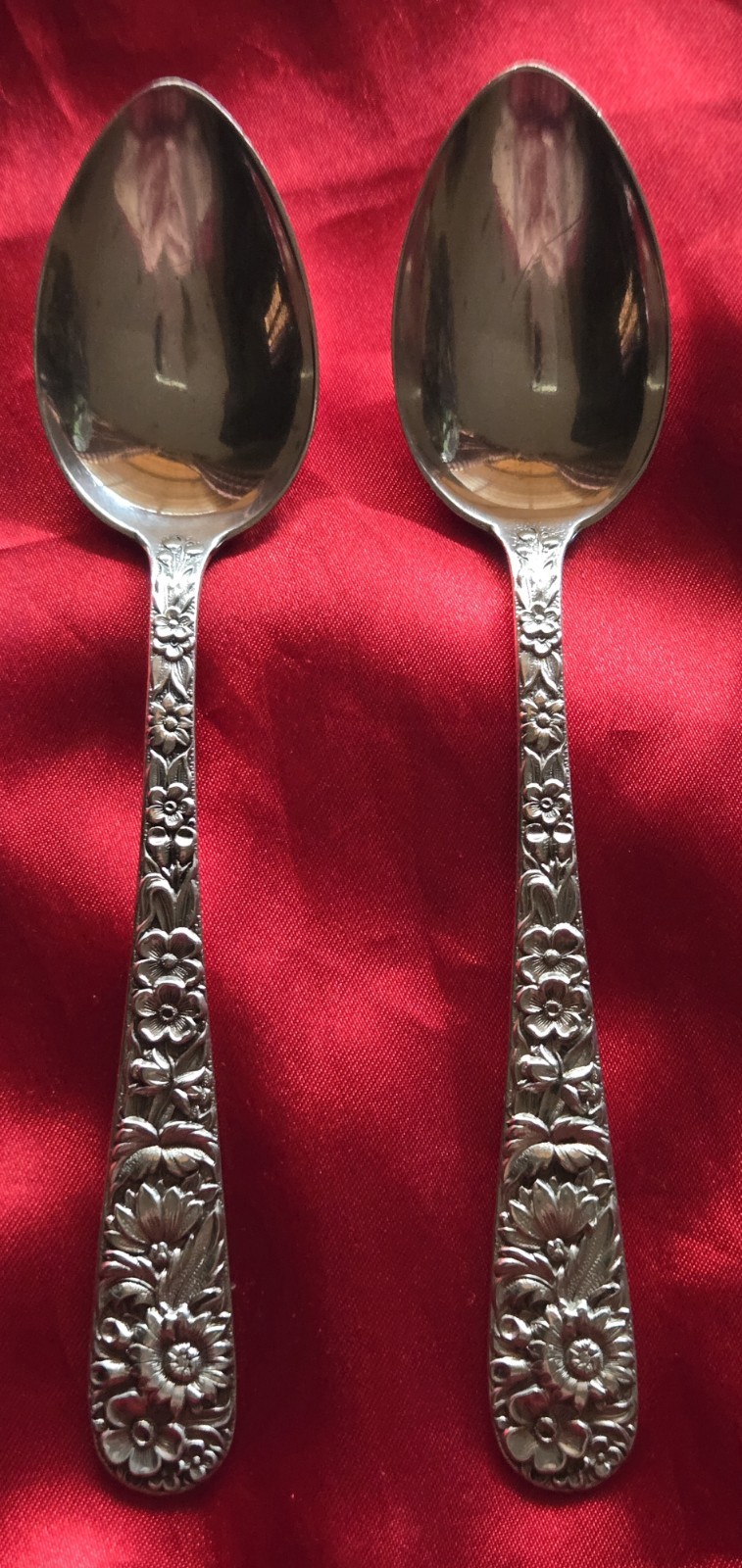 Two Vintage Sterling Silver Spoons Repousse Pattern With Monogram, Kirk Sons