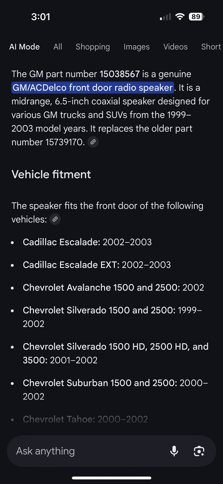 New ACDelco OEM GM 15038567 6.5” Front Door Speaker 1999-2003 GM Trucks SUVs