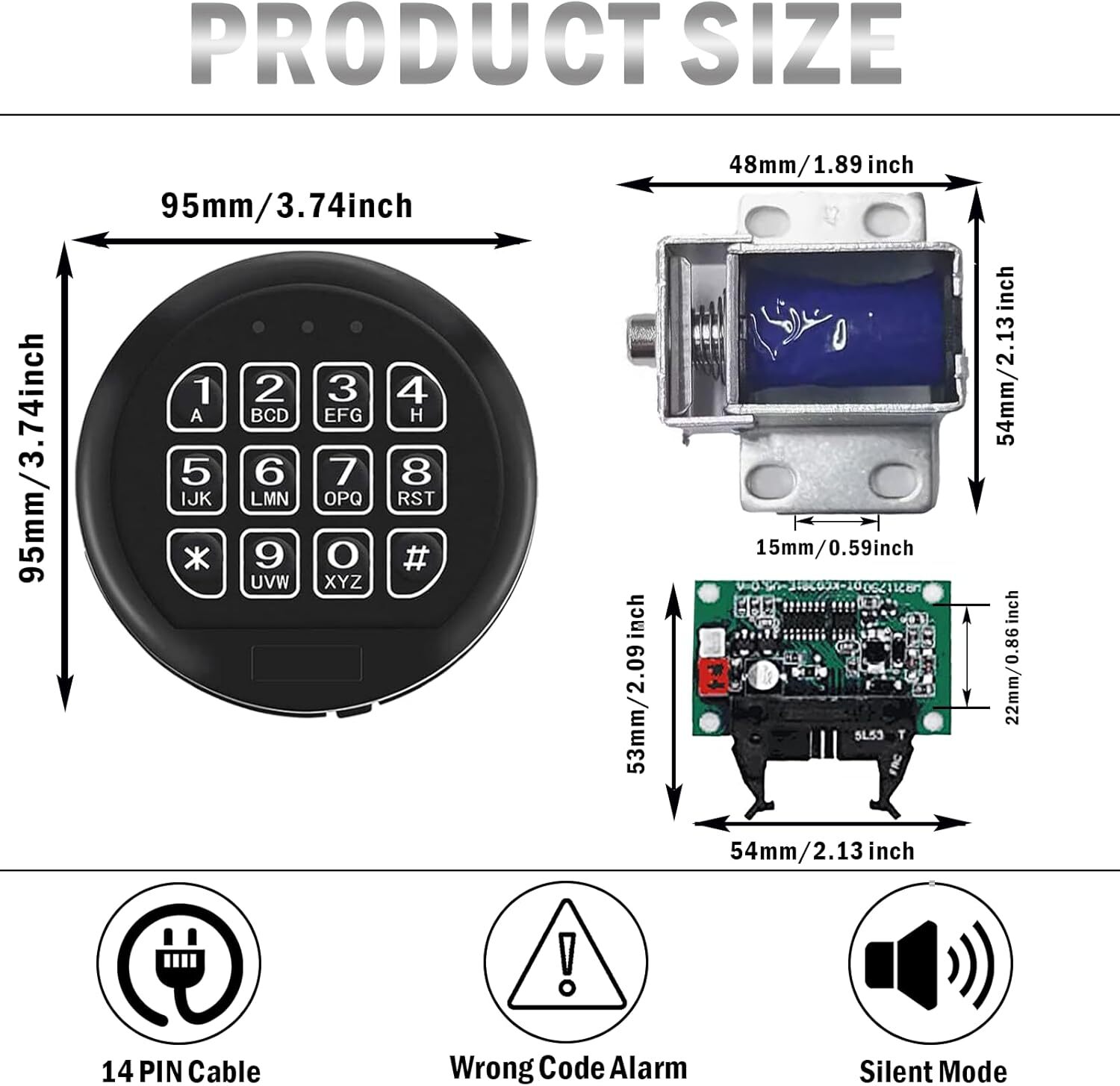 Gun Safe Lock Replacement Black Keypad with Solenoid Lock Safe Electronic Lock
