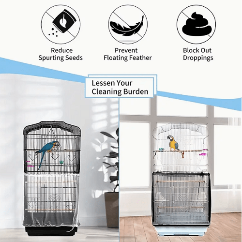 2PCS Nylon Pet Bird Cage Cover Seed Catcher Shell Skirt Guard Mesh Net Mesh