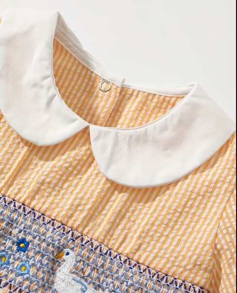 NEW Farm Goose Girls Yellow Smocked Seersucker Dress