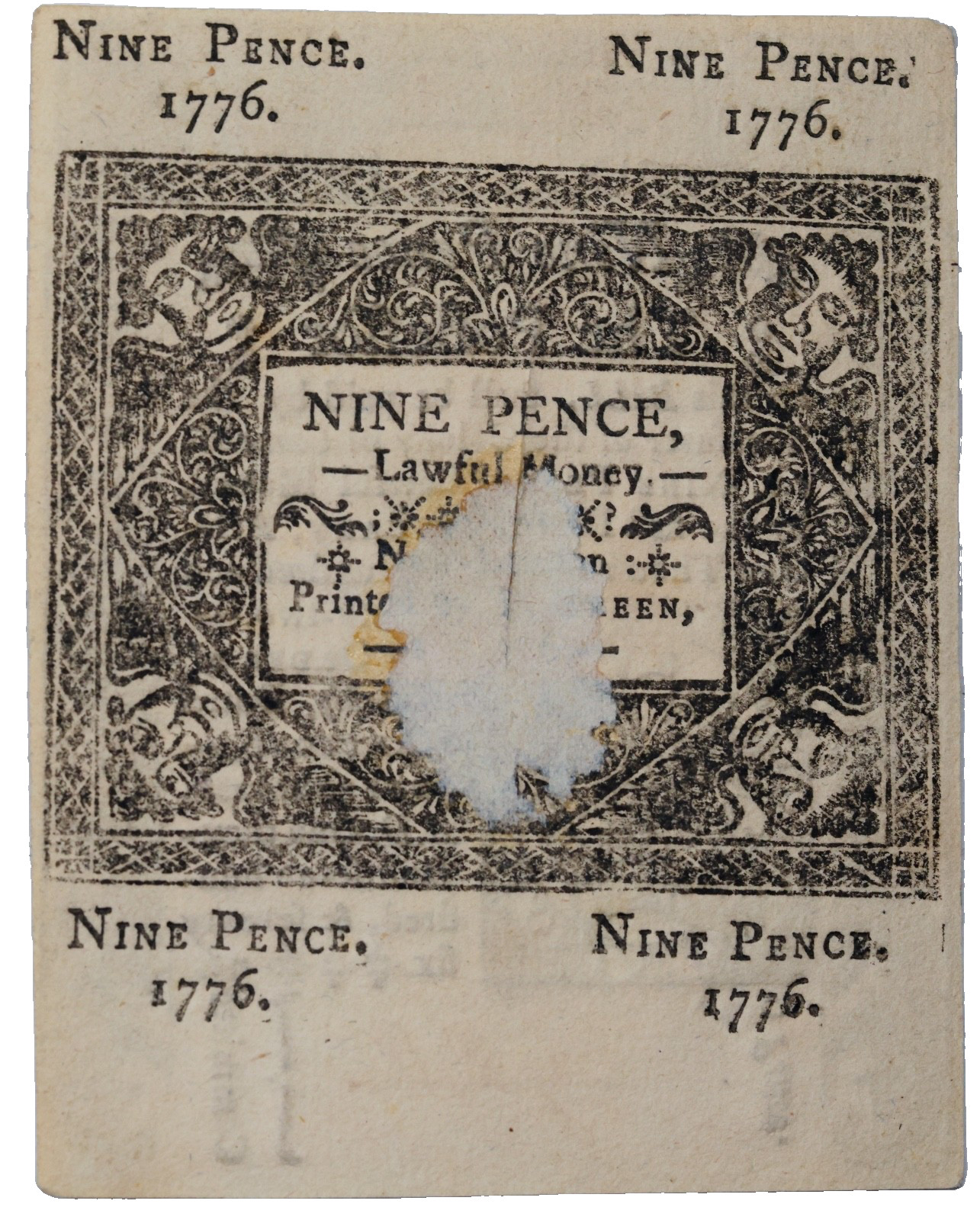 June 19th 1776 Hartford Connecticut Nine Pence Colonial Currency Note CT-206