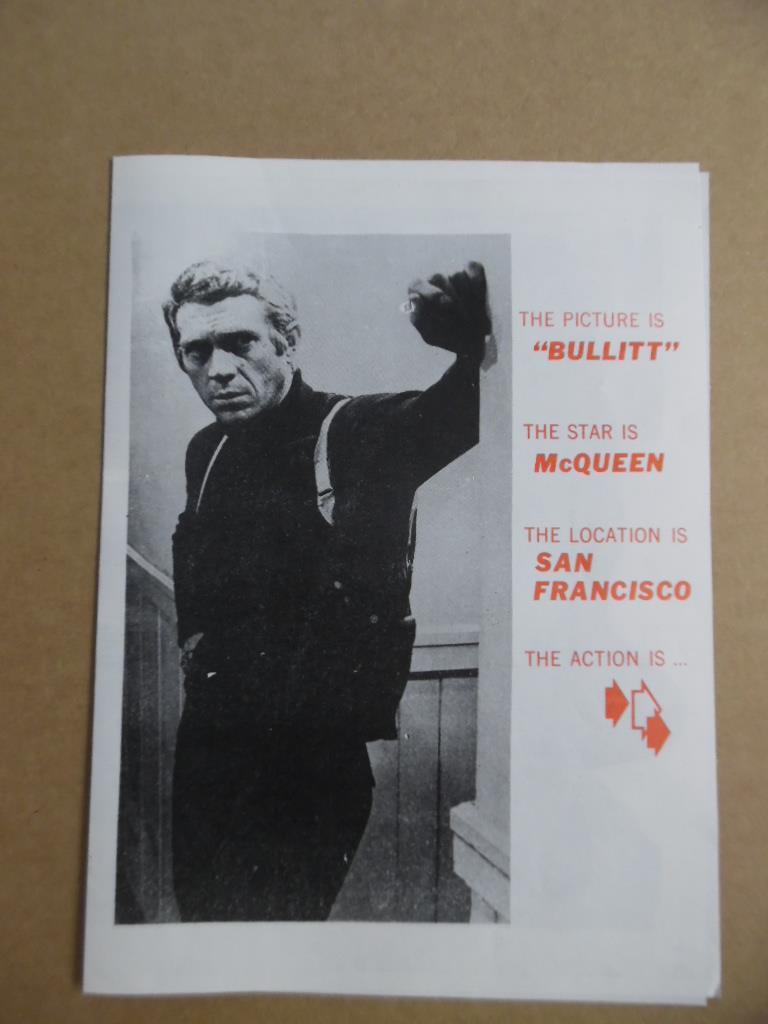1968 BULLITT Movie Herald Steve McQueen Vintage Original VG+