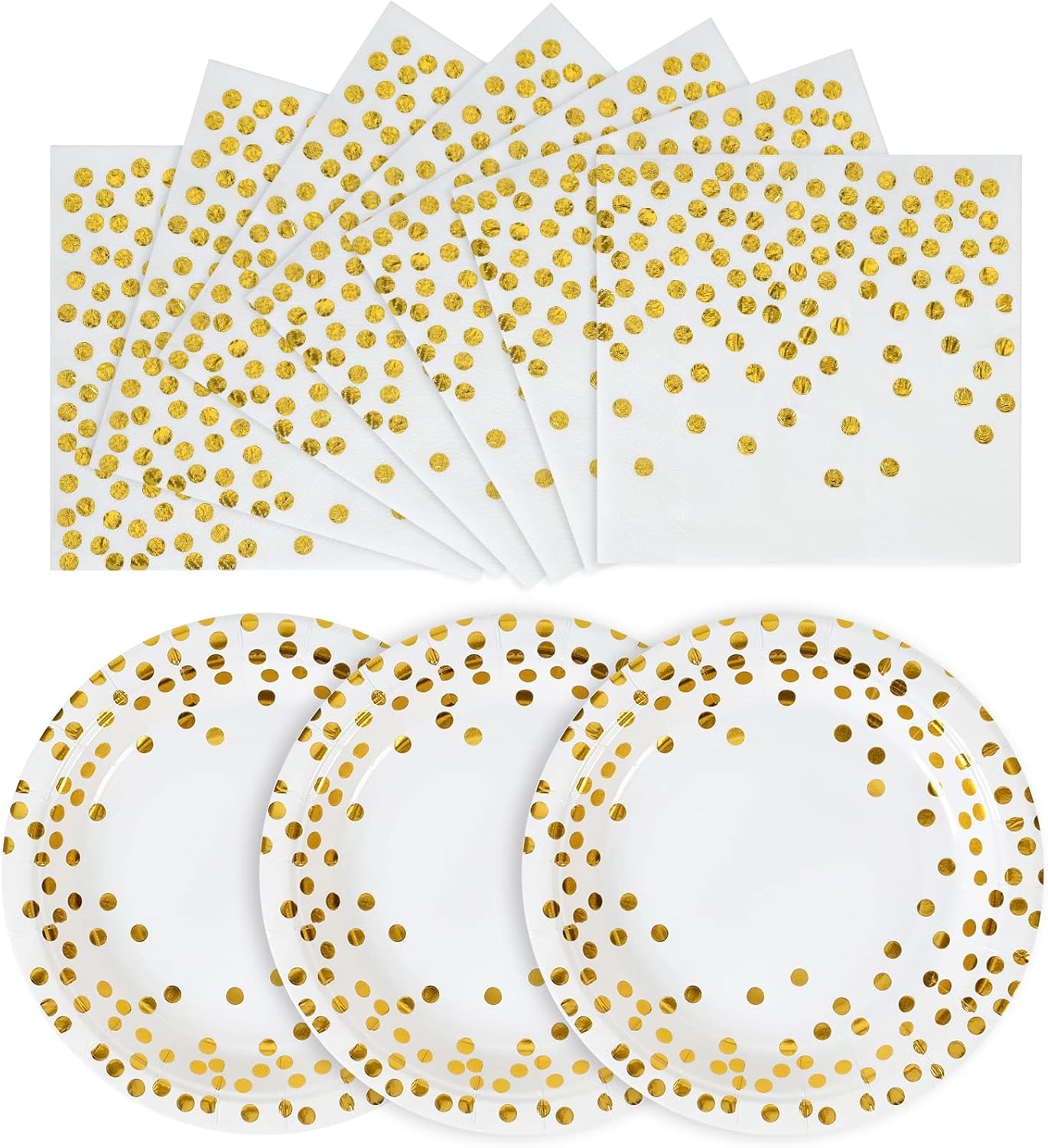 White and Gold Paper Plates Napkins Set 50 Pack for All