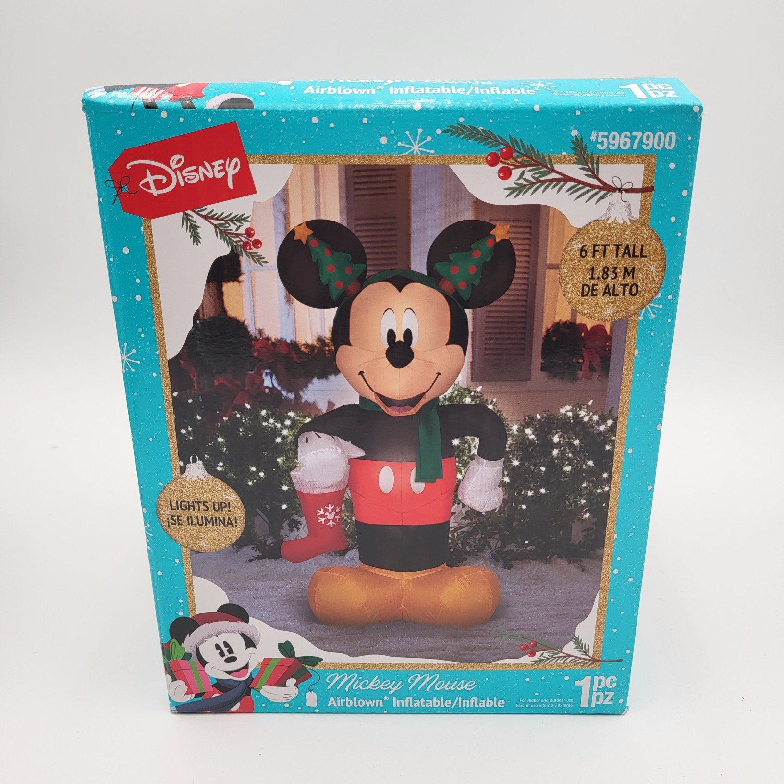Gemmy Disney Mickey Mouse with Stocking Airblown Inflatable 6 Ft Tall Lights Up