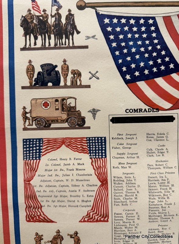 Original WWI Camp Travis San Antonio Texas Army Roster Poster Field Artillery