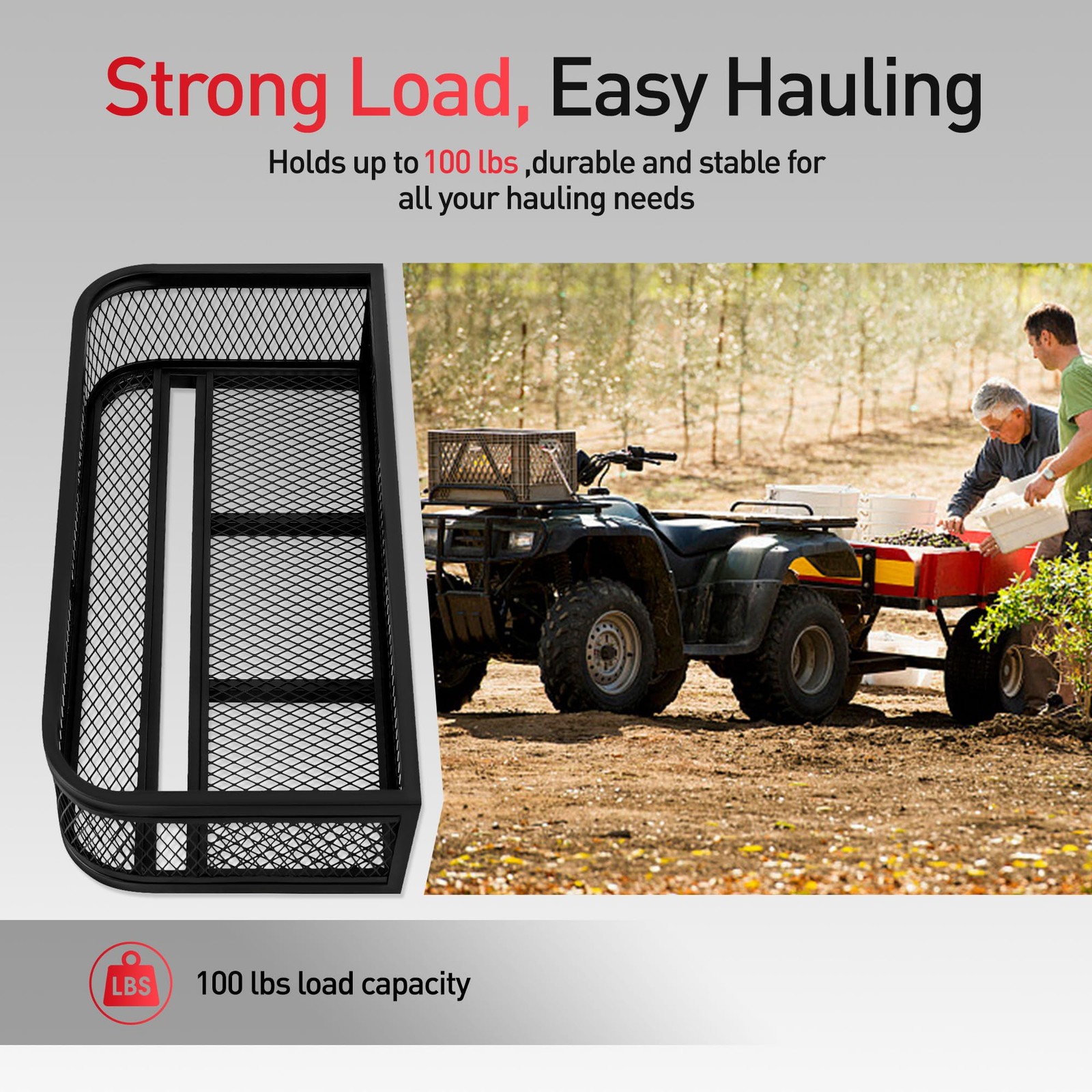 Heavy Duty Steel Front Cargo Basket Rack Universal Fit for ATV 36x17.3 Inch