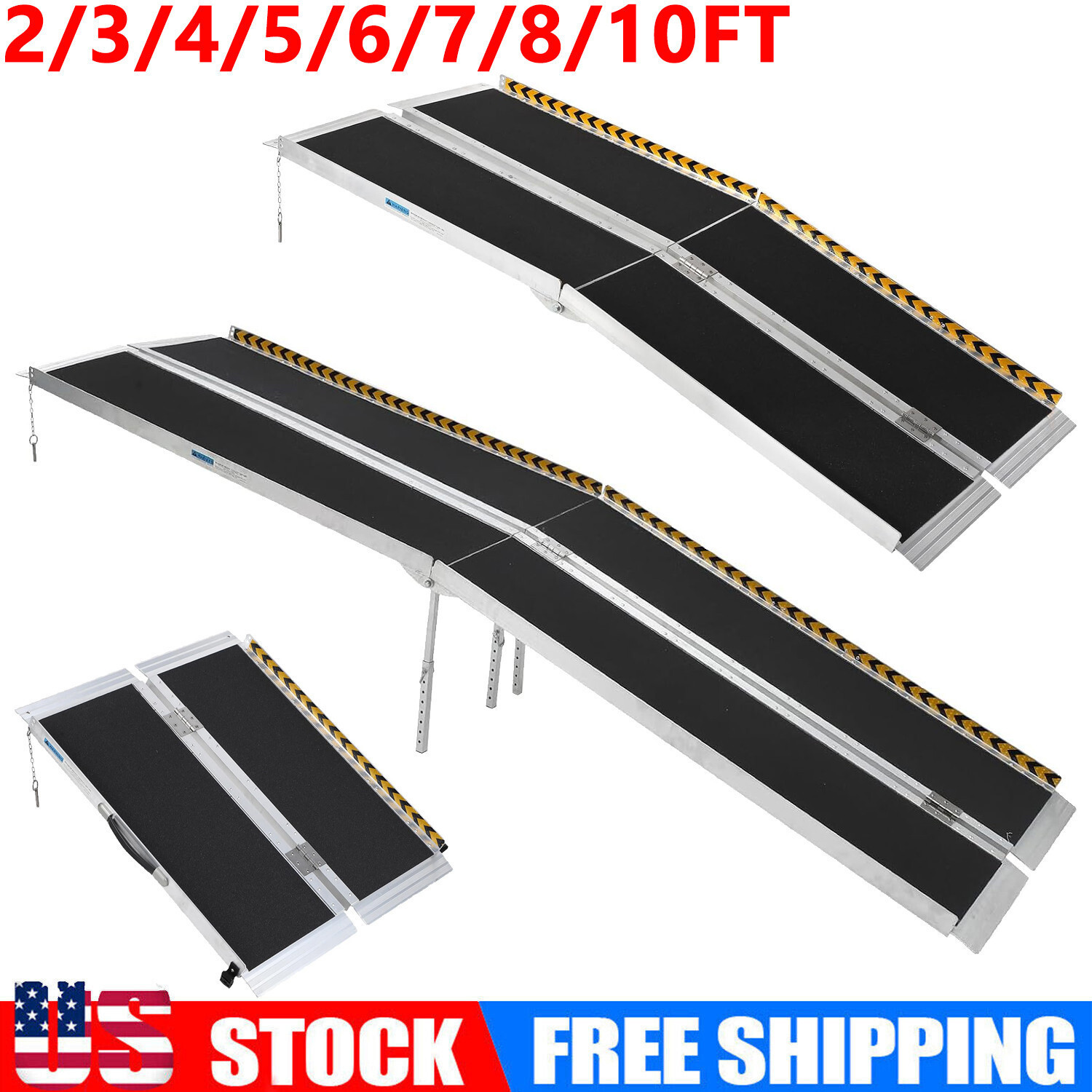2/3/4/5/7/8/10FT Home Wheelchair Ramp Non-Skid Folding Aluminum Ramps Steps New