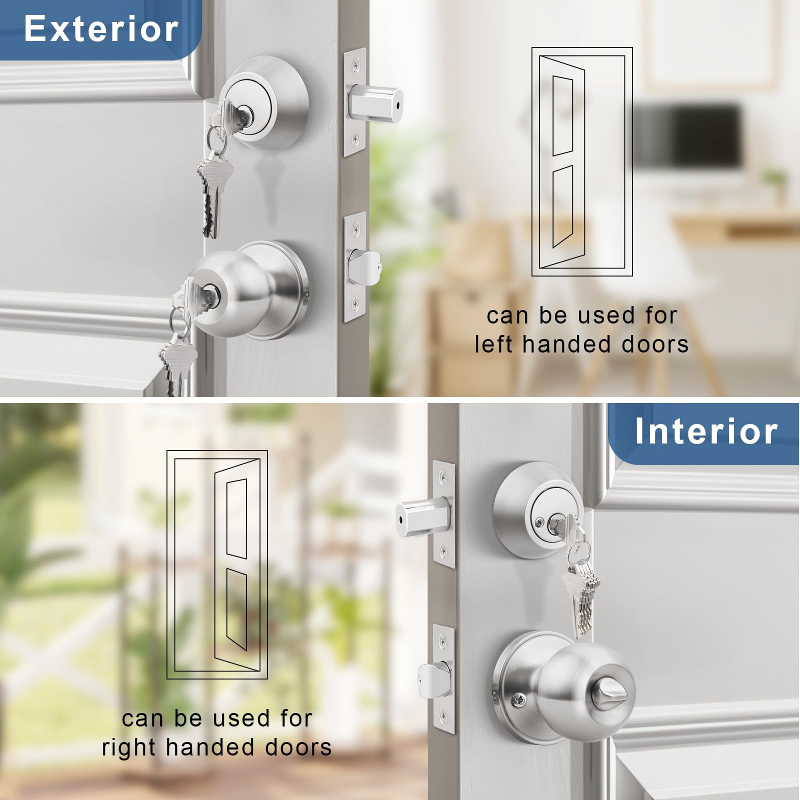 Knobonly Entry Door Knobs and Double Cylinder Deadbolt, Keyed Alike Door Handle