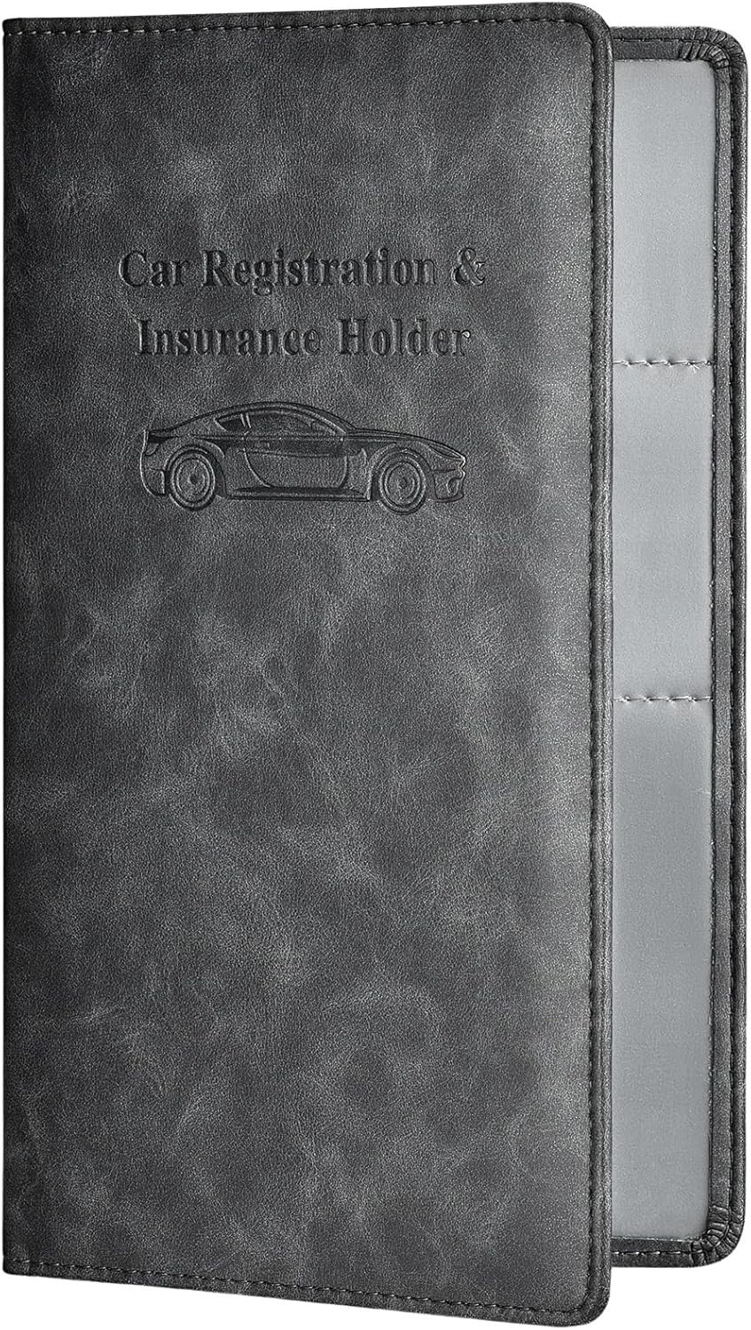Car Registration and Insurance Card Holder, Leather Vehicle Glove Box Automobile