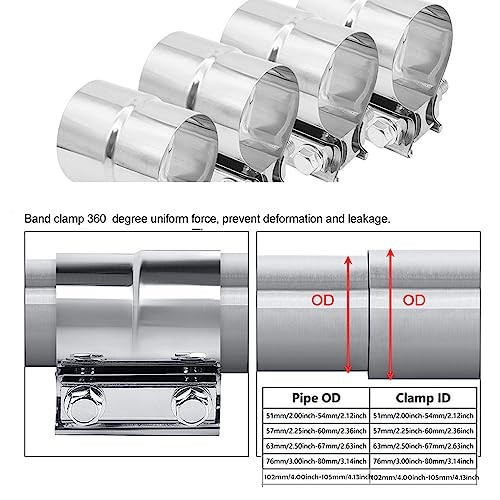 2in Exhaust Clamps, Lap Joint Band Clamp Stainless Steel 2 inches Od to Id-1pc