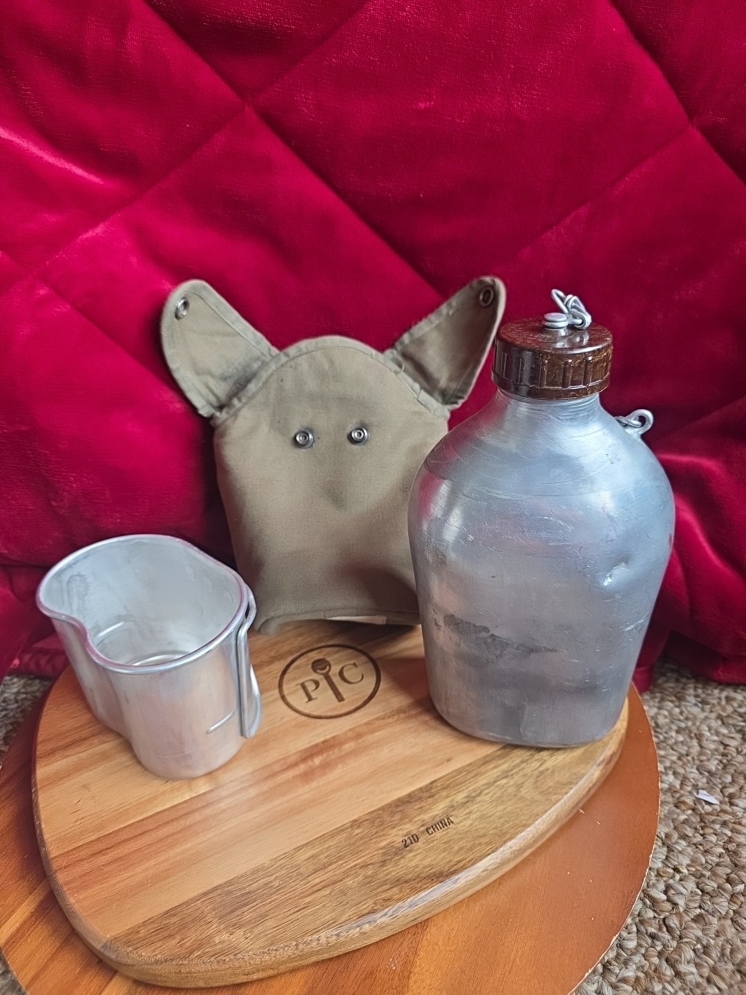 French Military Canteen w Cup & Cover Army Surplus M51 OD Green Olive Drab