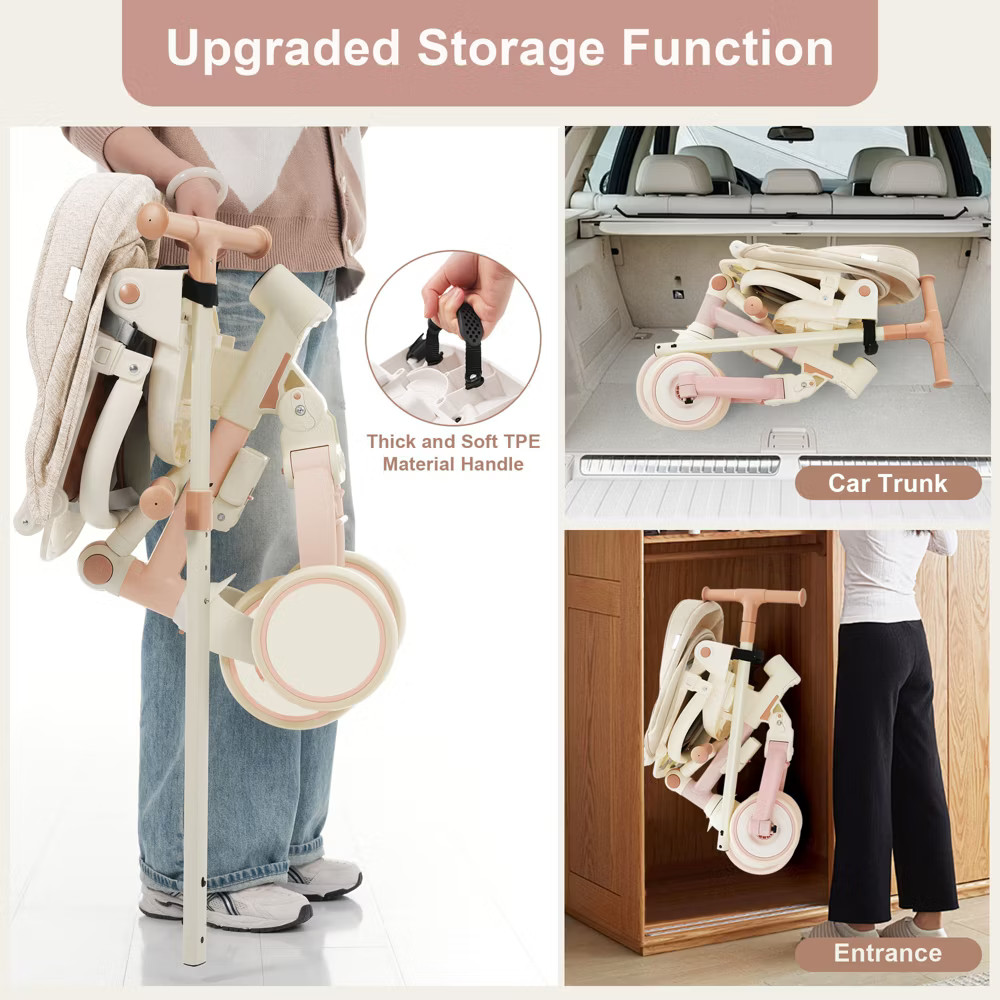 7-in-1 Foldable Toddler Tricycle with Adjustable Parent Handle, Removable Pedal,