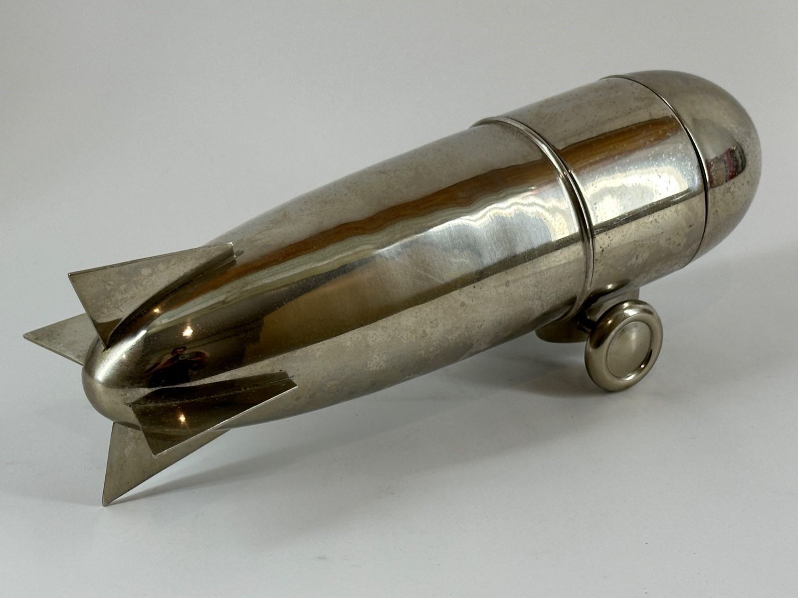 Cocktail Shaker Airship Zeppelin Blimp Model Silver Brass Deco MCM Drink Vintage